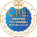 Professional electrologists provide permanent hair removal Certified Professional Electrologist badge